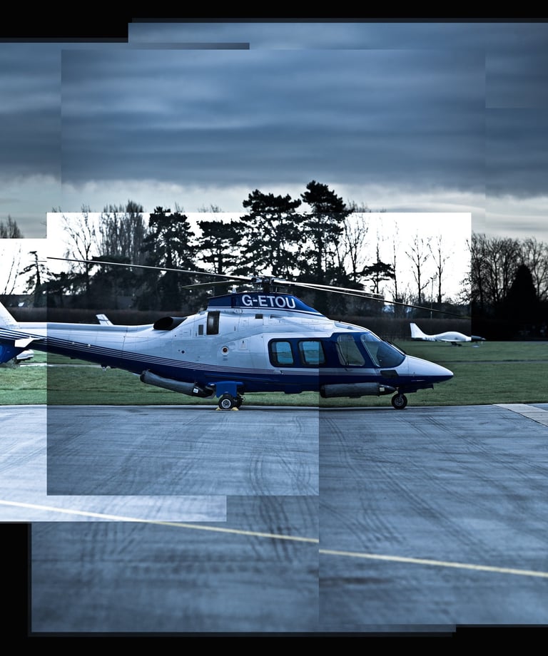 A photo joiner of an executive jet helicopter
