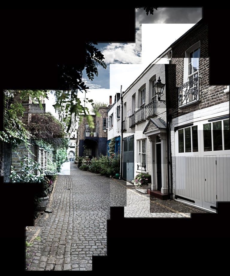 A very large photo joiner composition of a London Mews