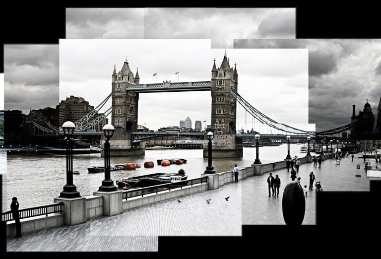 A gigantic joiner photo composition of Tower Bridge