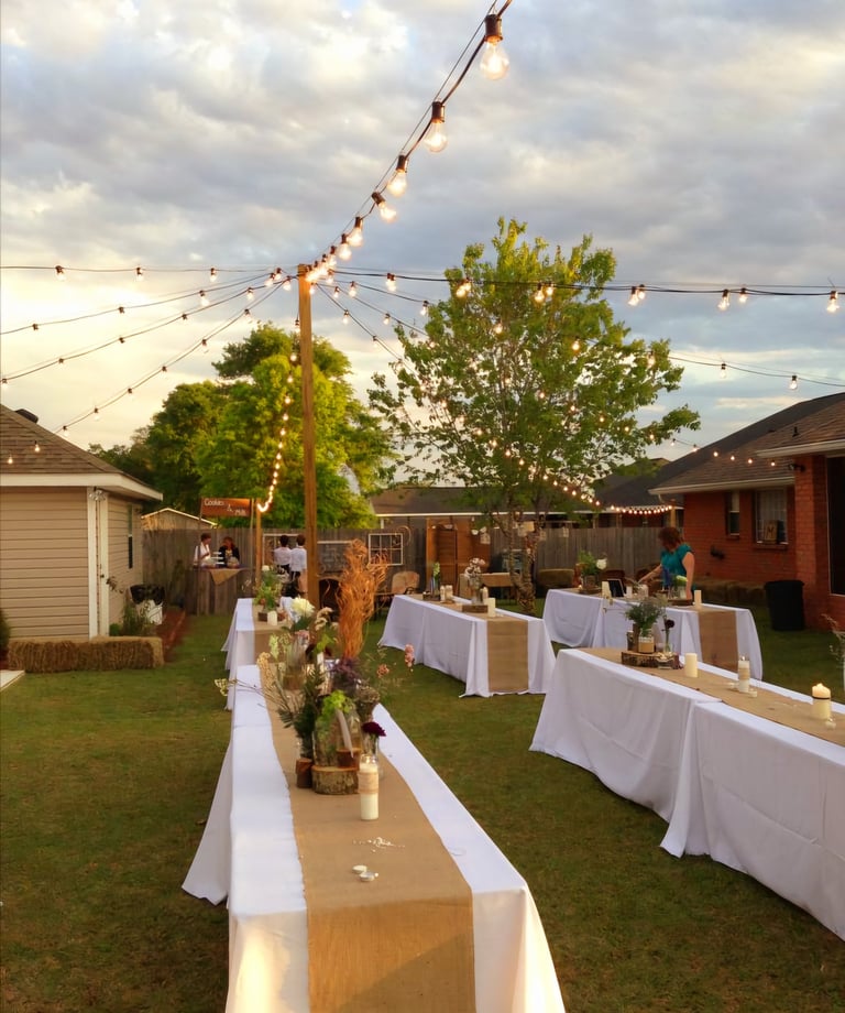 Mesas decoradas, con manteles y luces el paso diamond events