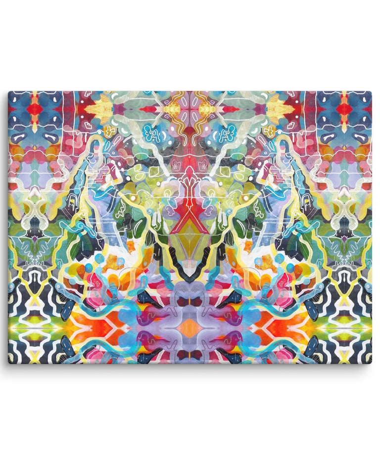 a colorful abstract painting of a cat with a colorful pattern