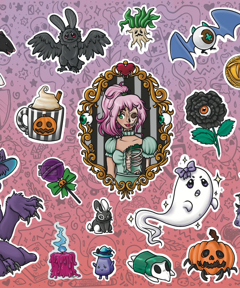 A sticker page full of cute halloween themed stickers
