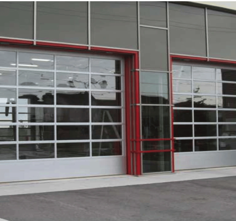 a large building with a large glass door