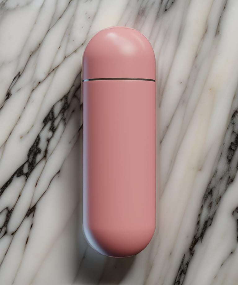 a Blush Pink portable water bidet with a marble background