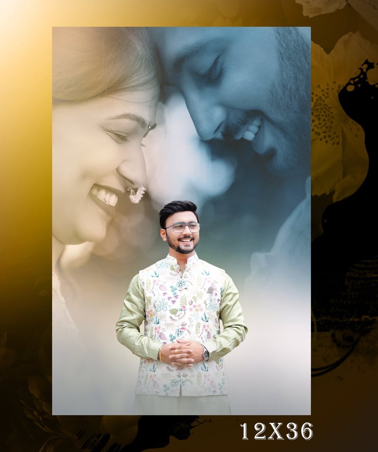 Stylish engagement photo album with modern layouts and vibrant colors