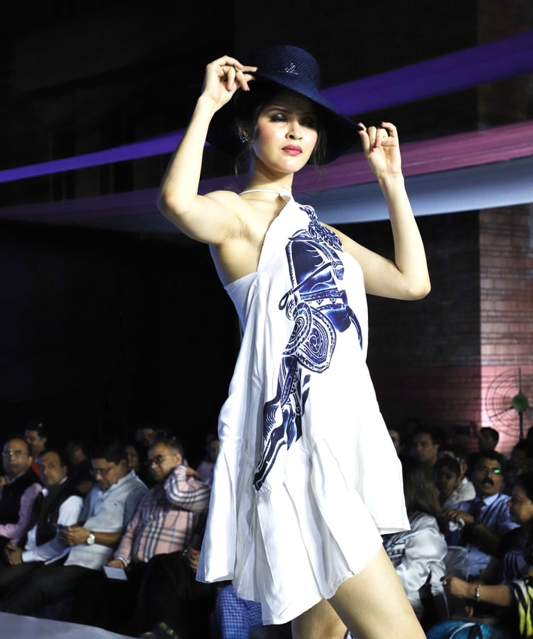 Runway outfit featuring bespoke digital fabric design