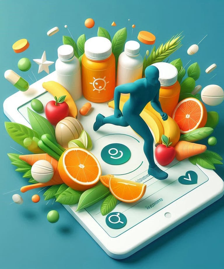 a person running on a scale scale with vitamins and vitamins