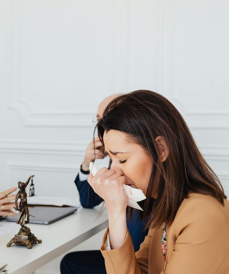 a woman sitting at a table with a man in a suit and tie