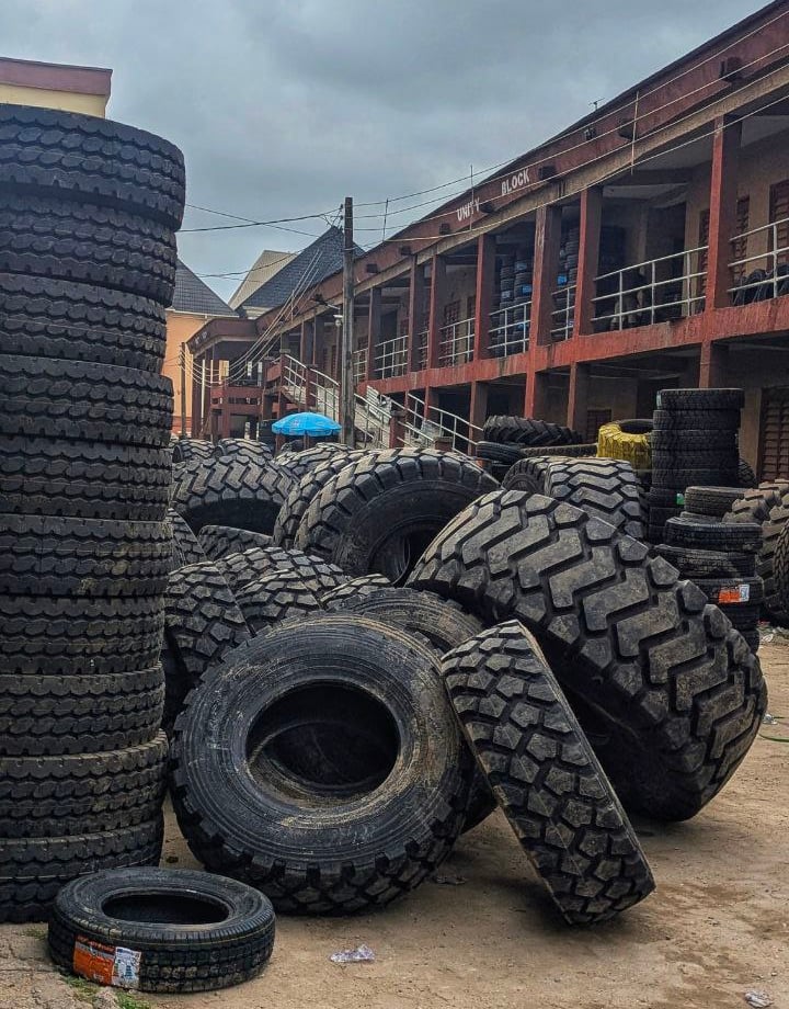 Stack of bulldozer tyres sold in tyrepublic nigeria