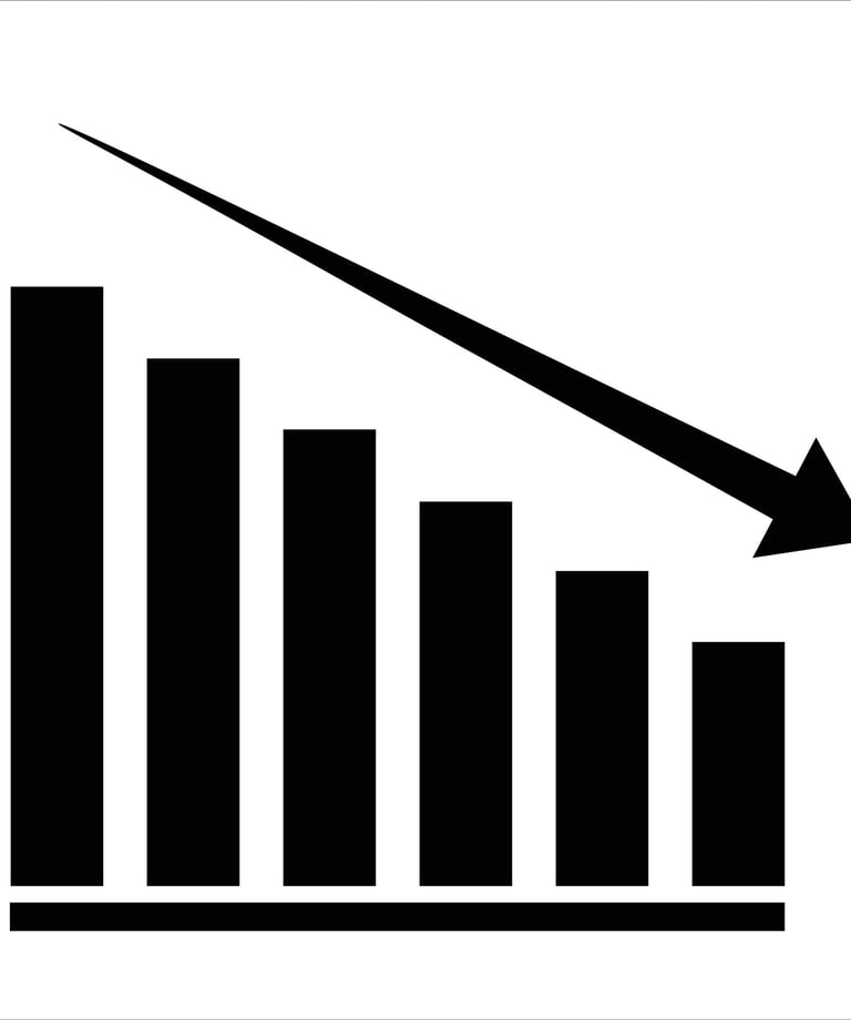 Black bar chart icon showing a downward trend with a declining arrow for business loss.