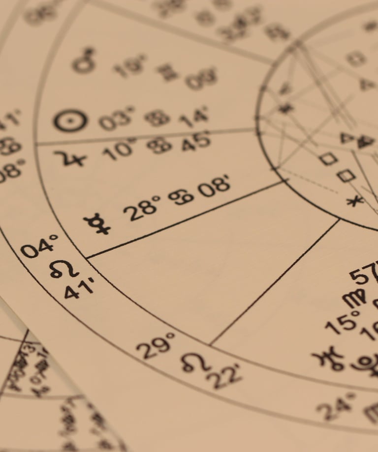 Zoomed in picture of an astrological birth chart