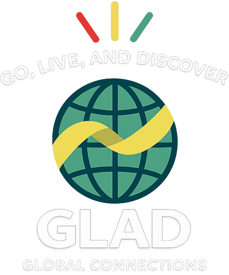 globe logo glad global connections white letters