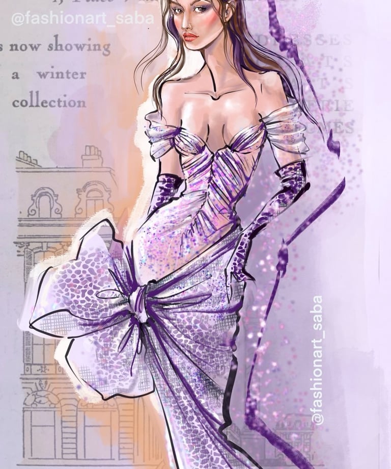 Limited edition Fashion Art Print. Woman in Lavender. Runway fashion Art by Marina Saba.