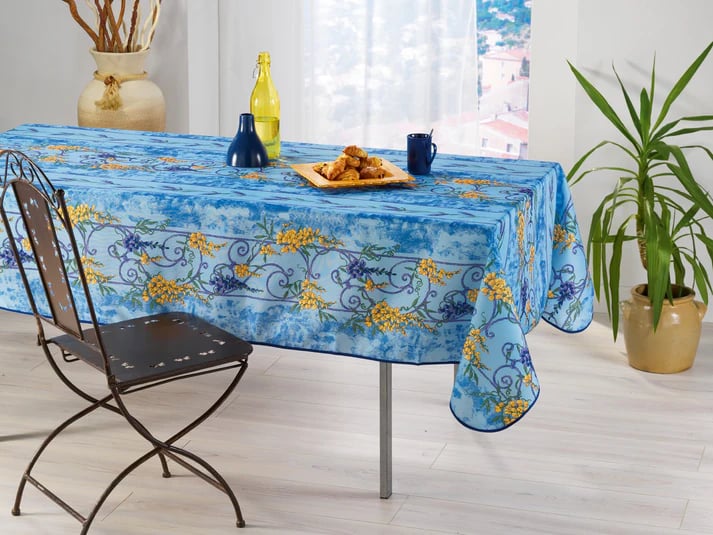 nappe rectangulaire bleu motif mimosa