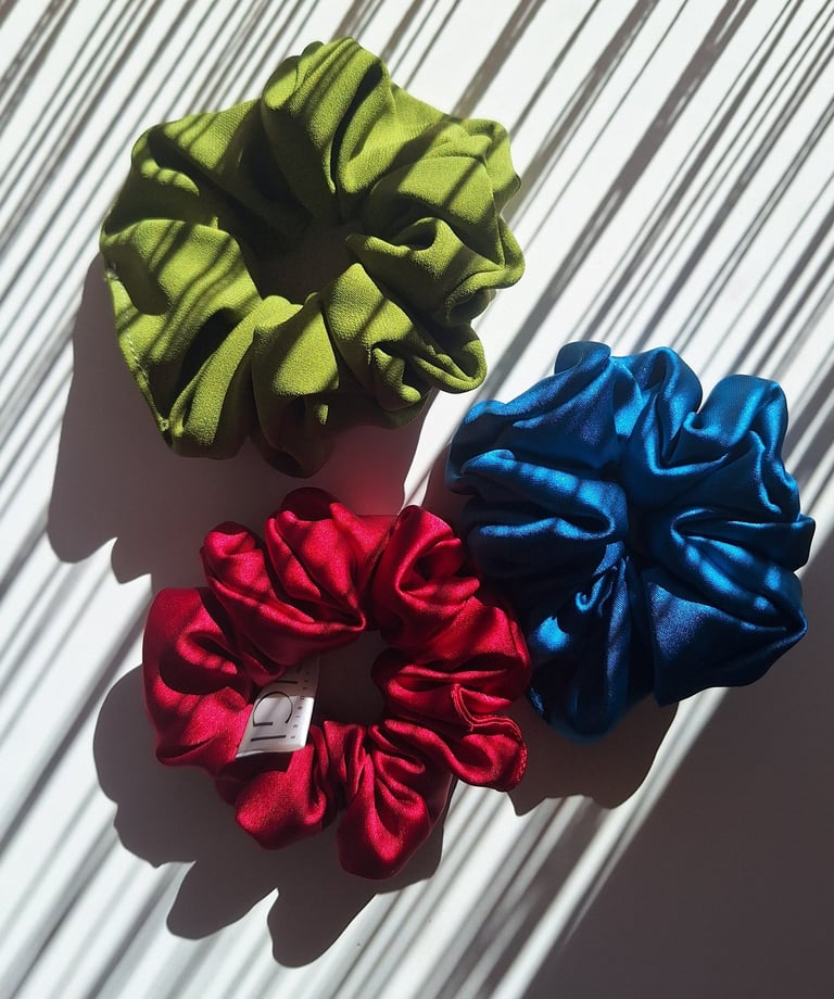 Scrunchies green, red and blue