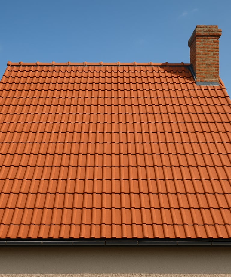 Toiture en tuiles rouges avec cheminée