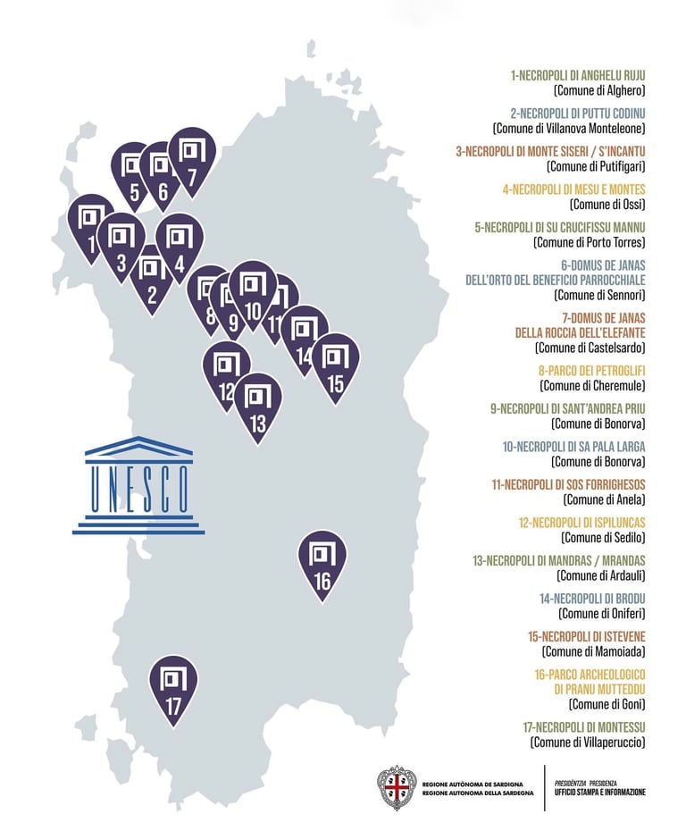 Sardinia UNESCO Domus de Janas map