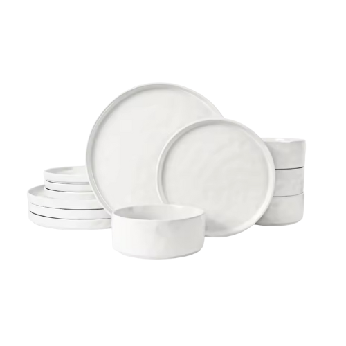 stoneware dinnerware set, 12 pieces, dining plates set, luxury dining plates set, white dinnerware