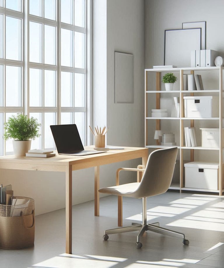 a desk with a laptop and a laptop on a desk