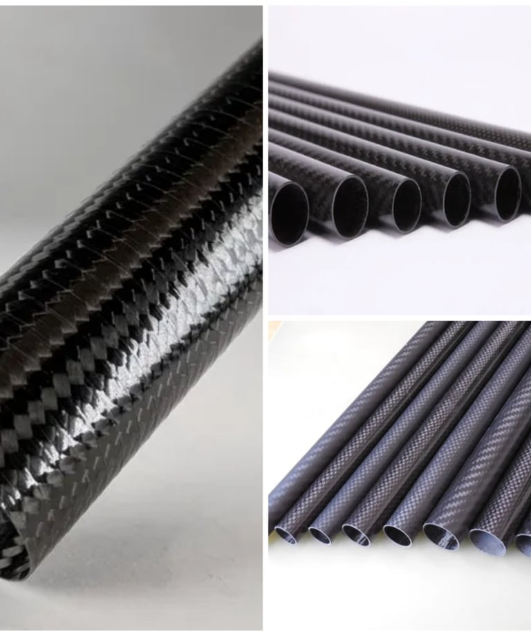 Durable lightweight carbon fiber tubes with a twill weave pattern for industrial engineering projects.