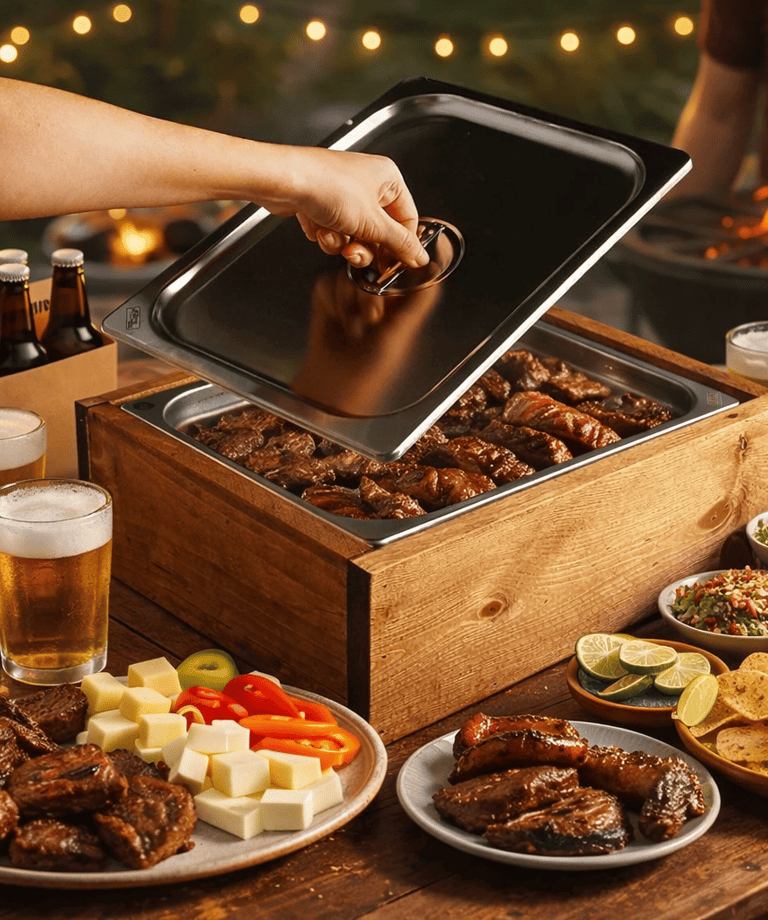 Caja para carne asada, fiesta, convinencia, vinos, quesos, cerveza, carnita asada