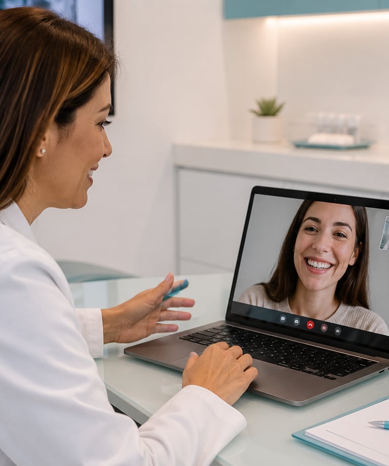 Especialista de Klinik Dent realizando un diagnóstico dental online por videollamada