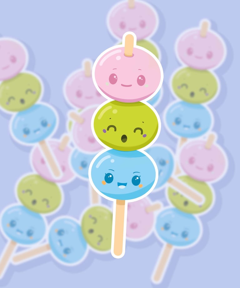 brochette kawaii japonaise mochii stickers , stickers sheete