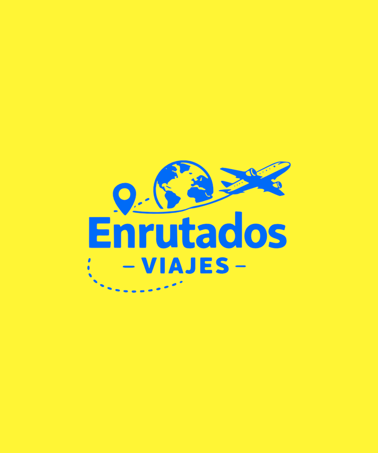 logo de Enrutados Viajes, sobre un fondo amarillo.