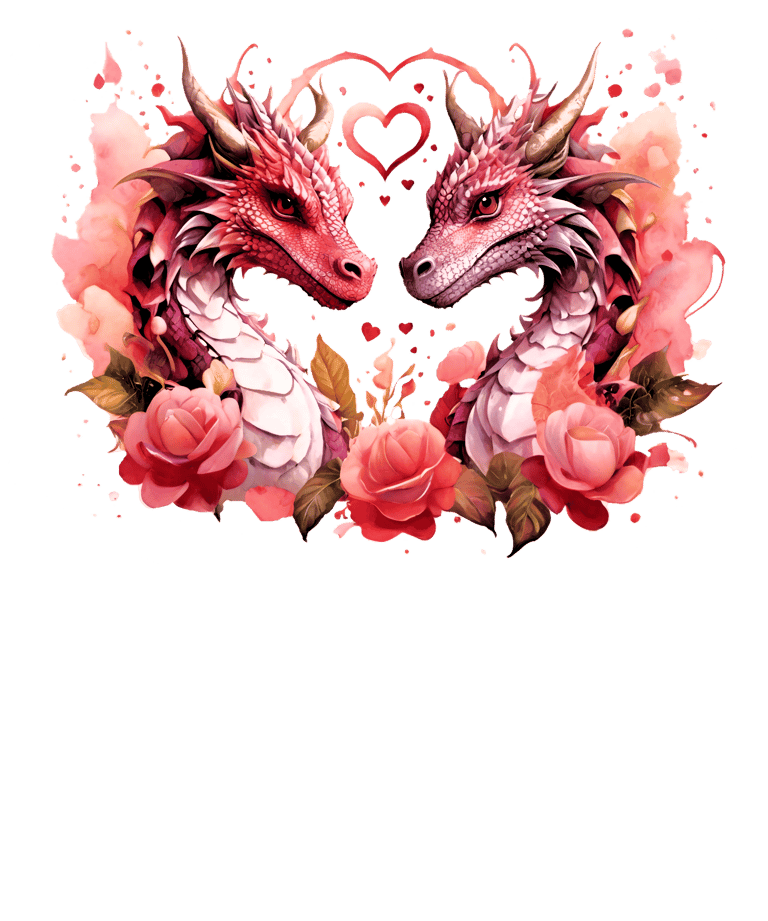 a dragon and a dragon in a heart shaped frame