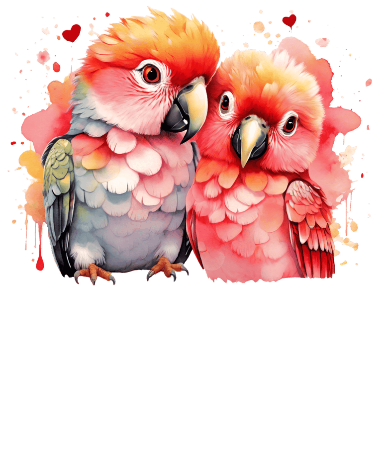two parrots sitting on a black background