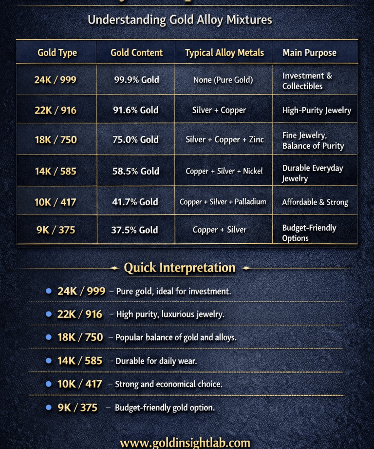 The Image of gold alloy composition chart infographics