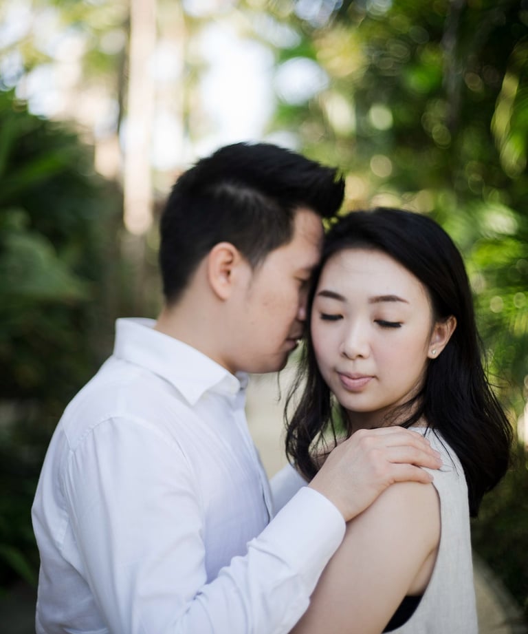 Intimate proposal couple soft embrace portrait at Sofitel Nusa Dua Bali