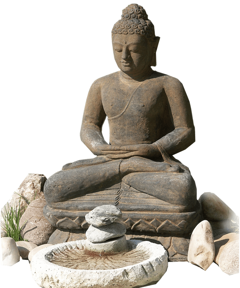 a statue of a buddha statue in a garden