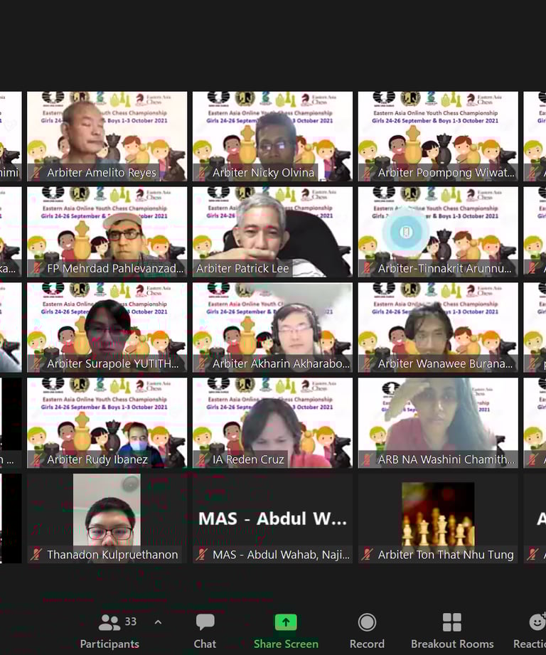 Arbiters at the Eastern Asia Online 2021 with Thailand Chess & Asian Chess Federation. Ellie Emira