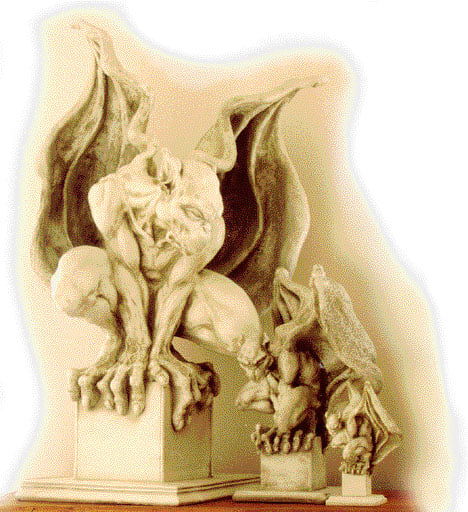 Three Sentinel Gargoyle Sculptures in three different sizes.