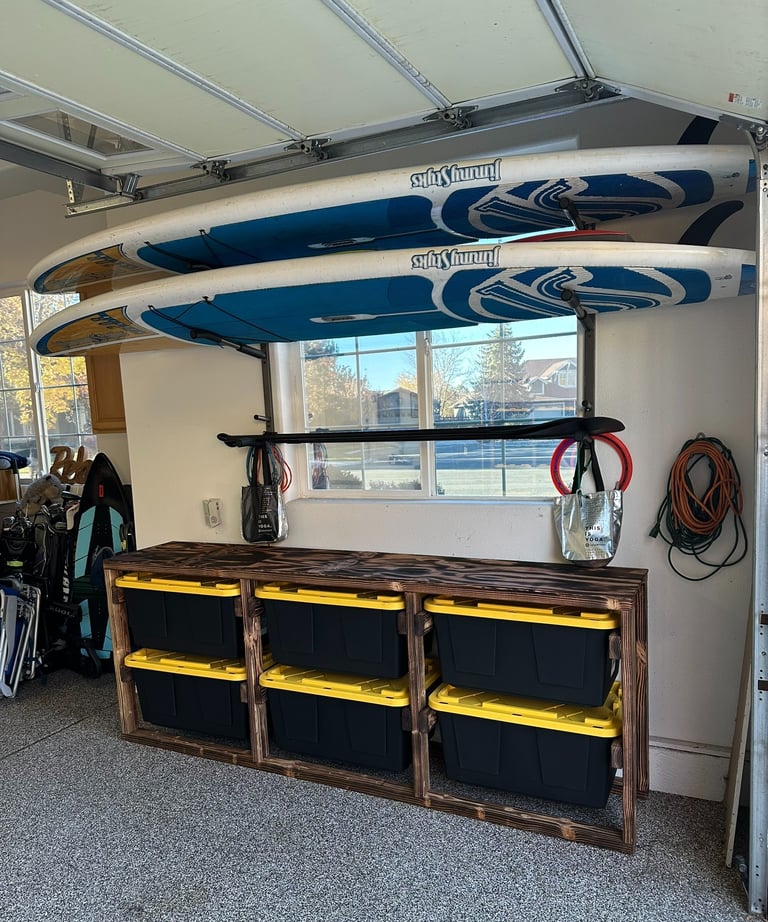 6 unit handmade garage shelving