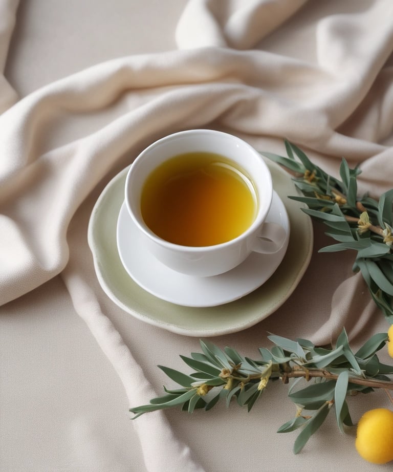 una tazza di te su sfondo beige