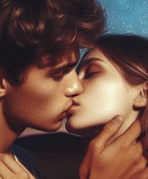 a couple kissing in the night sky