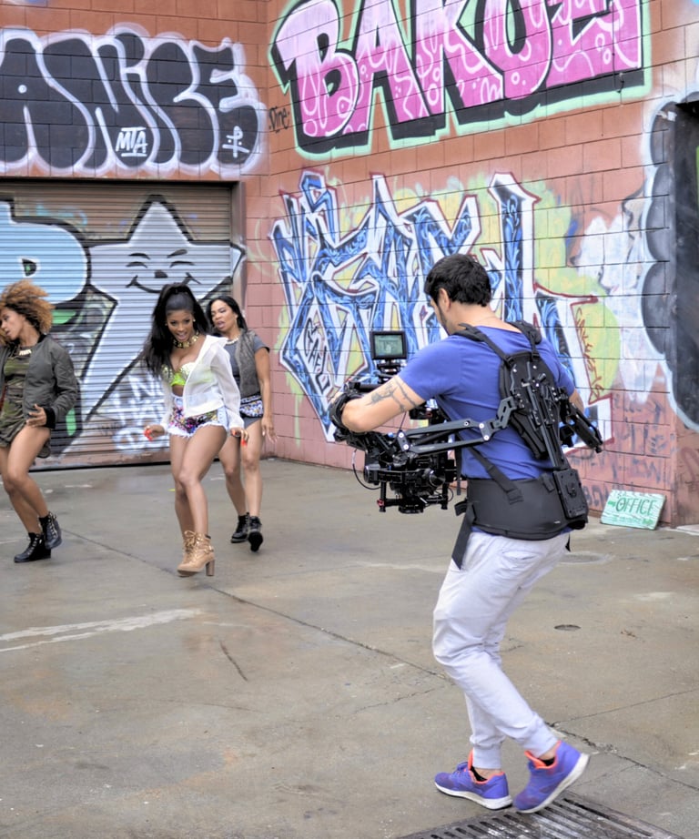 Film set with dancers BTS