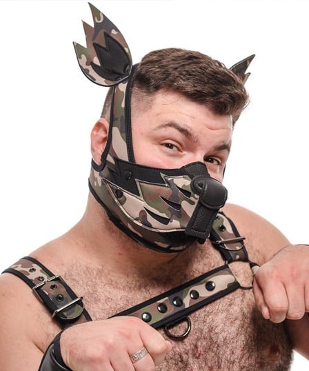 Man in animal play wolf ears and mask