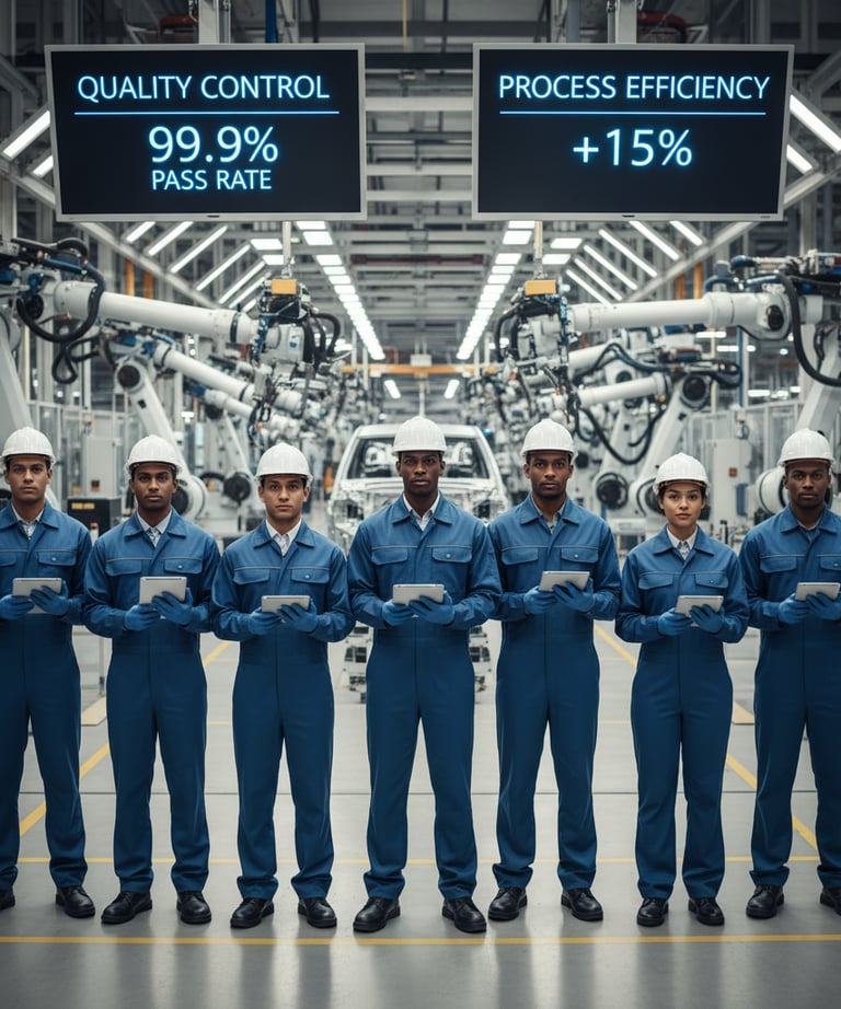 Modern manufacturing floor with quality control, aviation or automotive assembly line