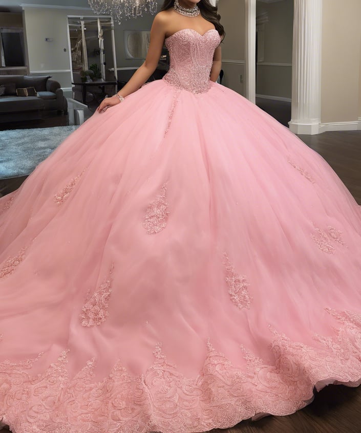 a white wedding dress with pink flowers on a mannequin