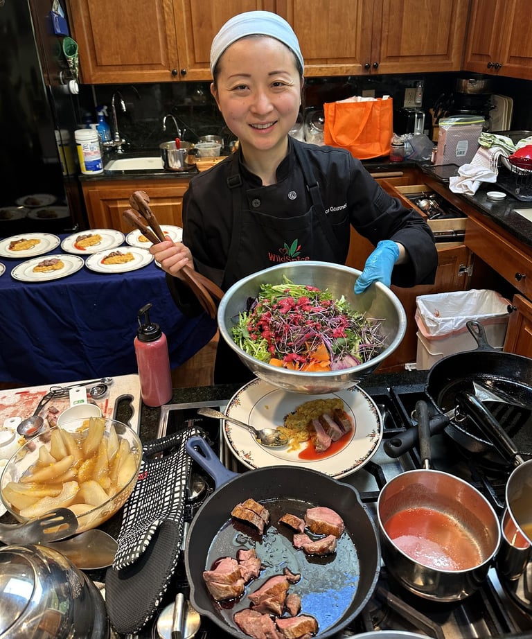 Seared duck, microgreens salad. Lake Oswego Portland personal chef business dinner party gluten-free