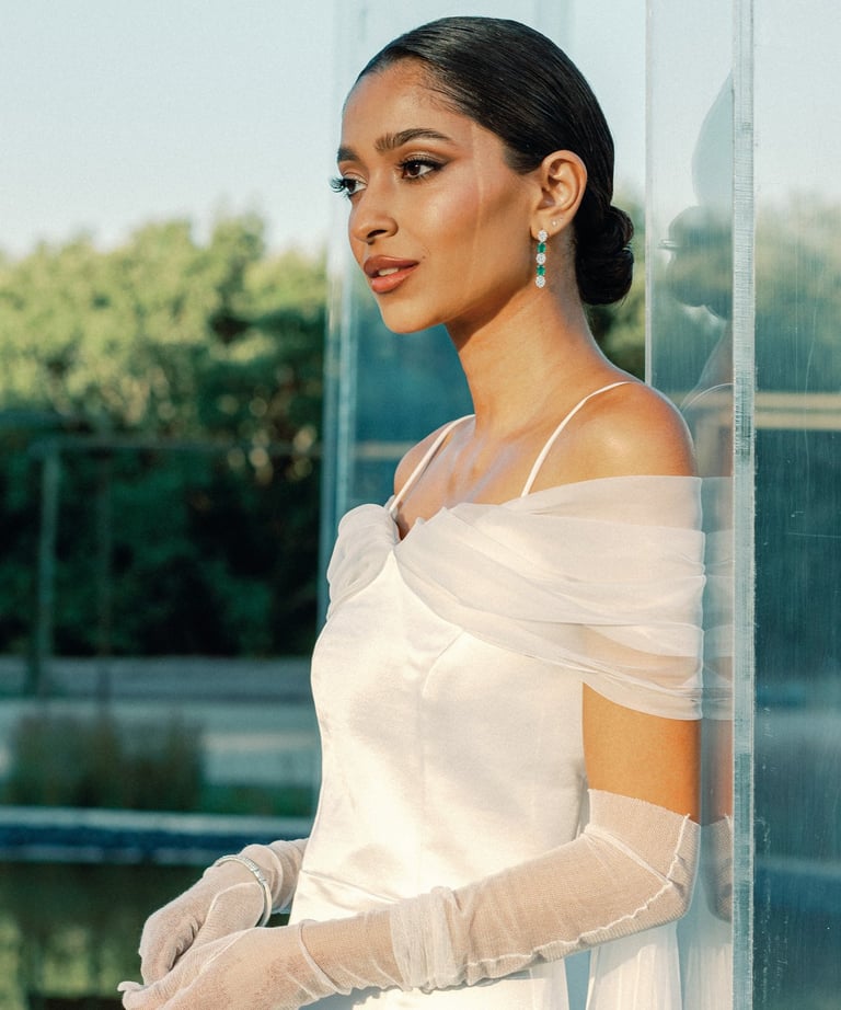 Minimalist bride Zahra Omarji wearing sleek low bun