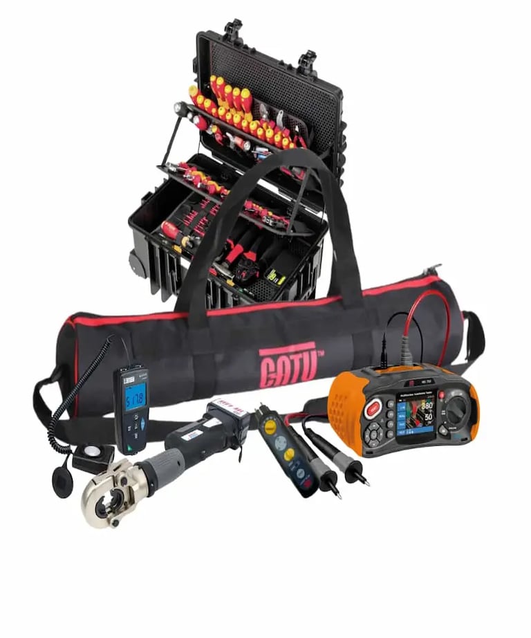 Outils professionnels d’électricité et d’éclairage – outils isolés, testeur, luxmètre et sertisseuse