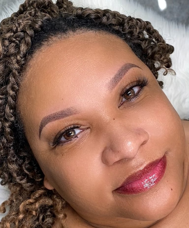 powder brow on a client with oily skin in the DFW area