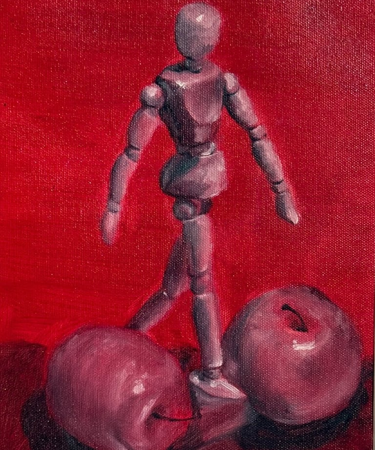 Still life - Red, Oil on Canvas Paper, 8 x 10, 2025