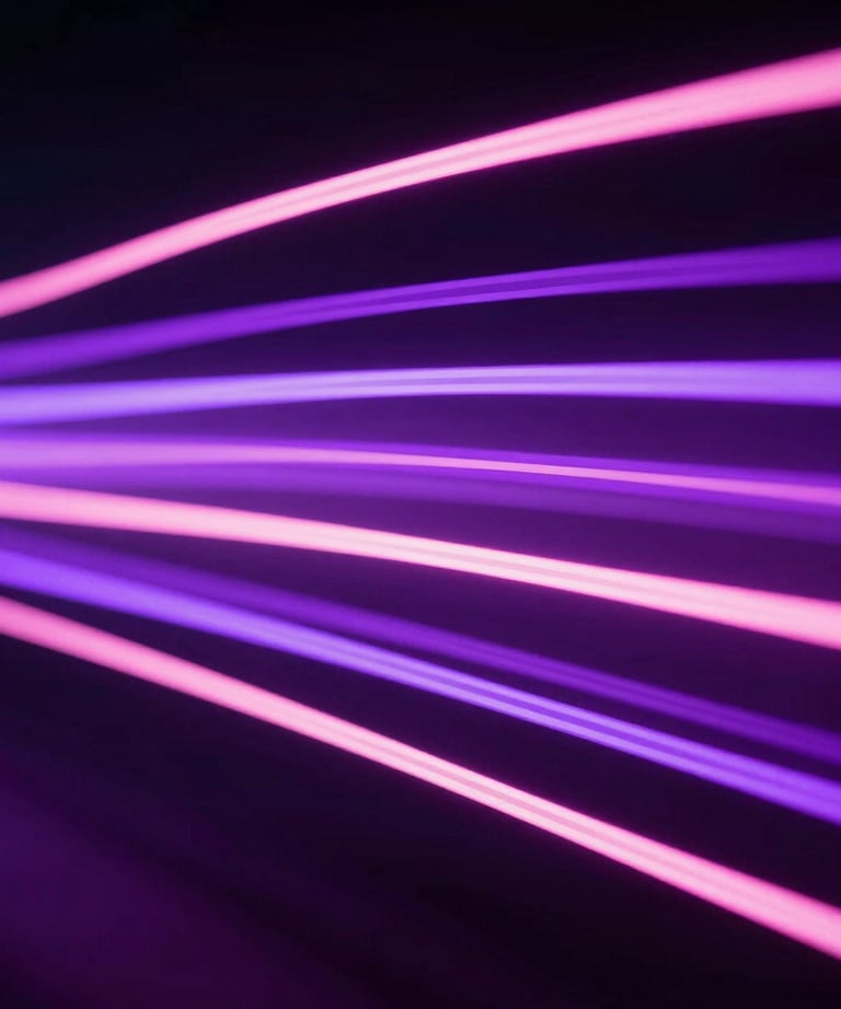 An abstract, high-contrast photograph of digital light trails in neon purple and soft pink, flowing through a dark space, representing fast-moving data.