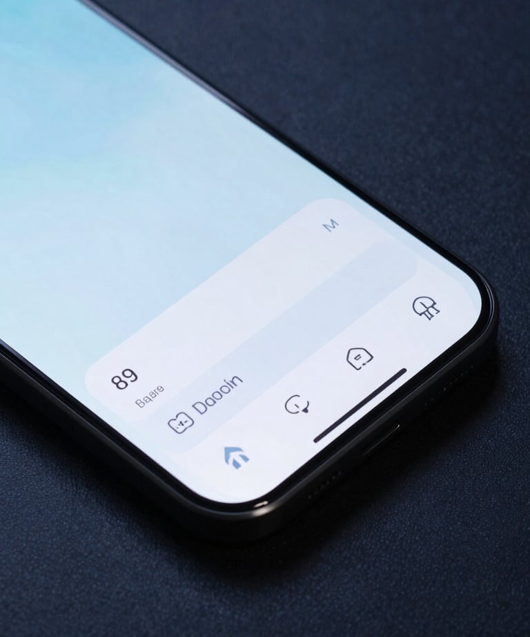 A sharp, clear photo of a modern Android smartphone showing an innovative navigation menu. Clean composition with pale blue and dark navy background tones.