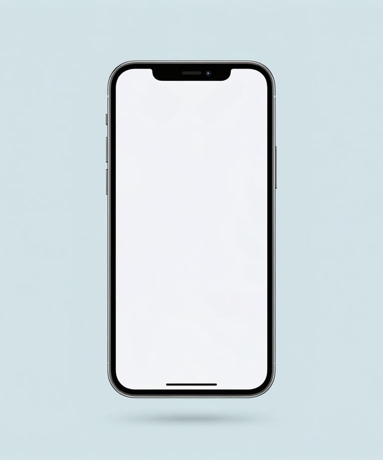 A minimal photo of a modern Android smartphone with a high-refresh-rate screen showing a smooth scrolling animation. Soft white lighting, pale blue background.